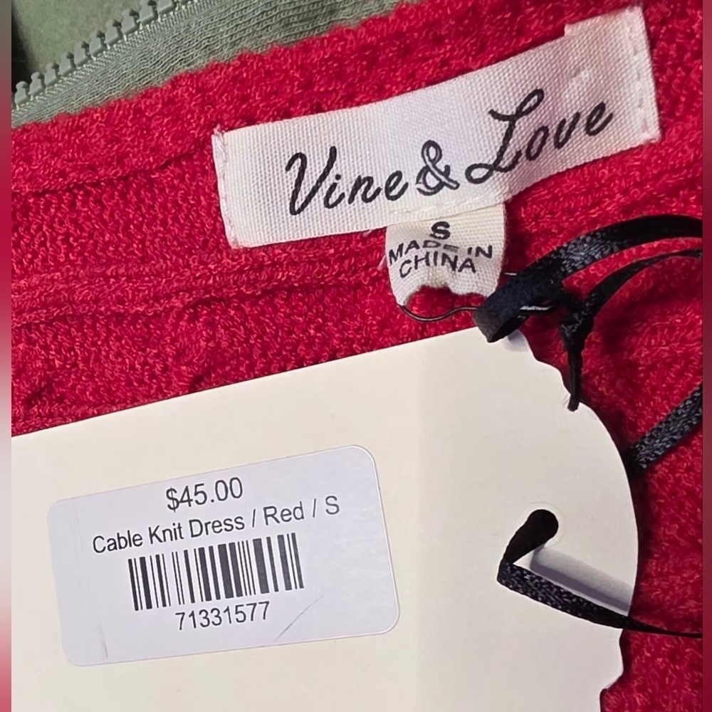 Vine & Love Vibrant Red Cable Knit Dress Size Small Valentines Day - Picture 4 of 4